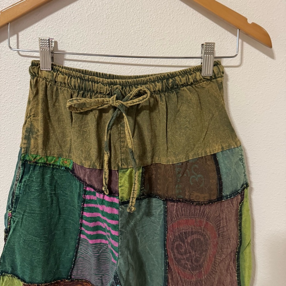 Patchwork Stone Washed Multicolor Drawstring Jogg… - image 3